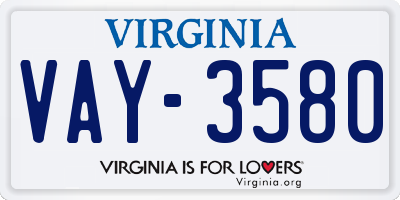 VA license plate VAY3580