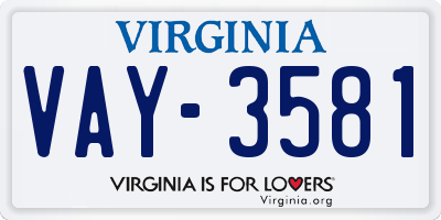 VA license plate VAY3581