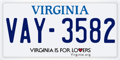 VA license plate VAY3582