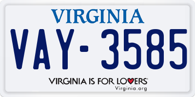 VA license plate VAY3585