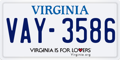 VA license plate VAY3586
