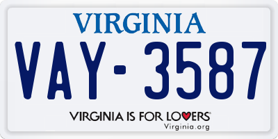 VA license plate VAY3587
