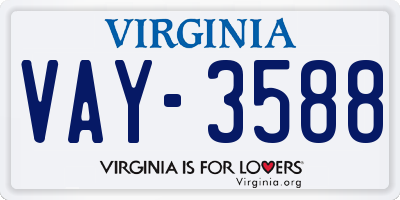 VA license plate VAY3588