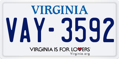 VA license plate VAY3592