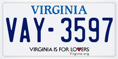 VA license plate VAY3597