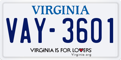 VA license plate VAY3601