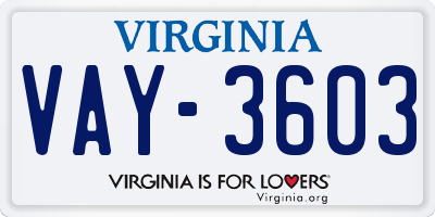 VA license plate VAY3603