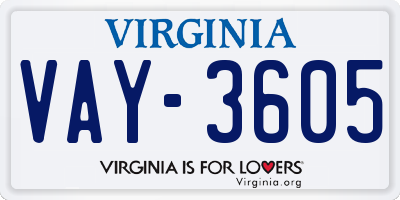 VA license plate VAY3605