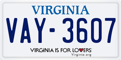 VA license plate VAY3607