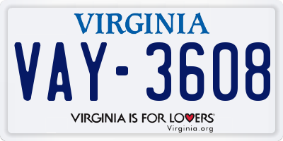 VA license plate VAY3608