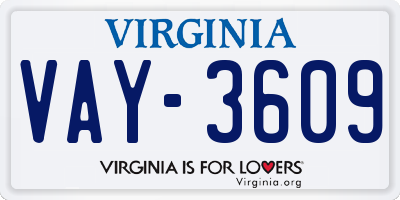 VA license plate VAY3609