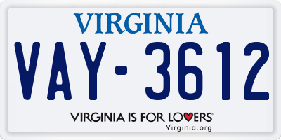 VA license plate VAY3612