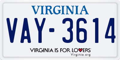 VA license plate VAY3614