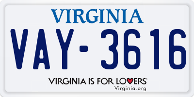 VA license plate VAY3616