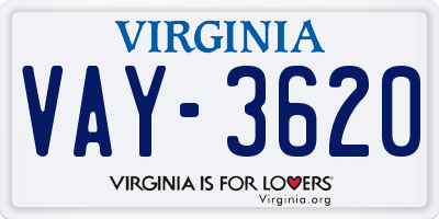 VA license plate VAY3620