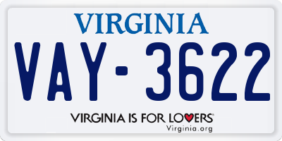 VA license plate VAY3622