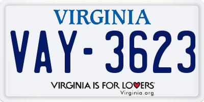 VA license plate VAY3623