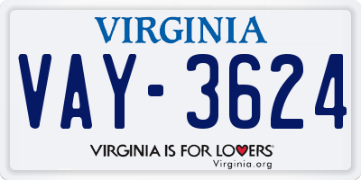VA license plate VAY3624