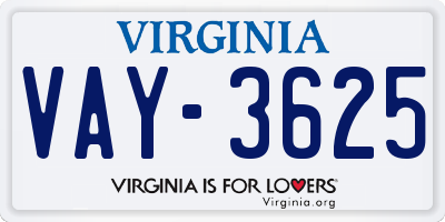 VA license plate VAY3625