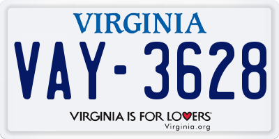 VA license plate VAY3628