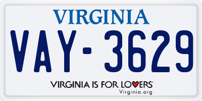 VA license plate VAY3629
