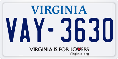 VA license plate VAY3630