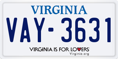 VA license plate VAY3631