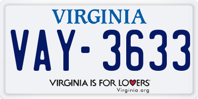 VA license plate VAY3633