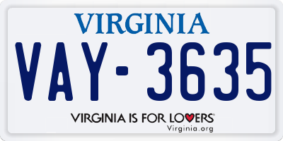 VA license plate VAY3635
