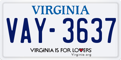 VA license plate VAY3637