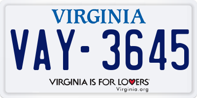 VA license plate VAY3645