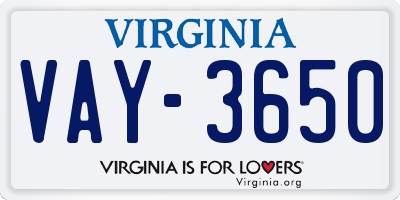 VA license plate VAY3650