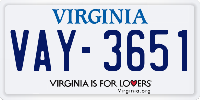 VA license plate VAY3651