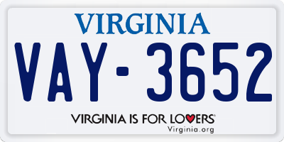VA license plate VAY3652