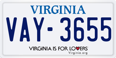 VA license plate VAY3655