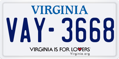 VA license plate VAY3668
