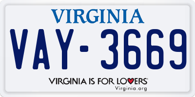 VA license plate VAY3669