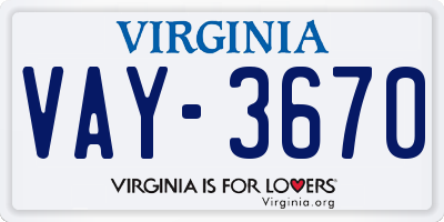 VA license plate VAY3670