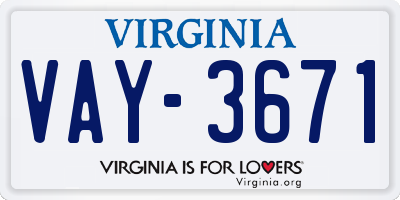VA license plate VAY3671