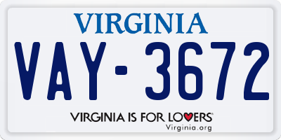 VA license plate VAY3672