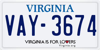 VA license plate VAY3674