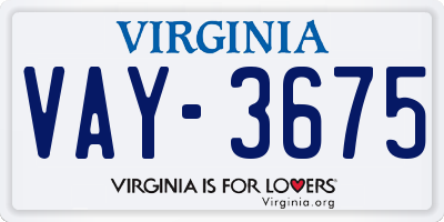 VA license plate VAY3675