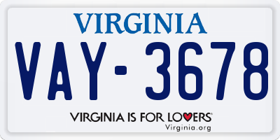 VA license plate VAY3678