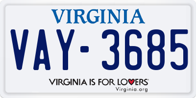 VA license plate VAY3685