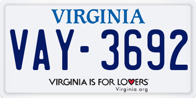 VA license plate VAY3692