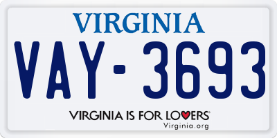 VA license plate VAY3693