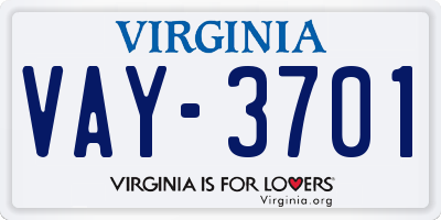 VA license plate VAY3701