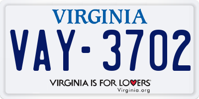 VA license plate VAY3702