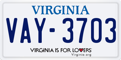 VA license plate VAY3703