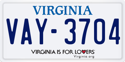 VA license plate VAY3704